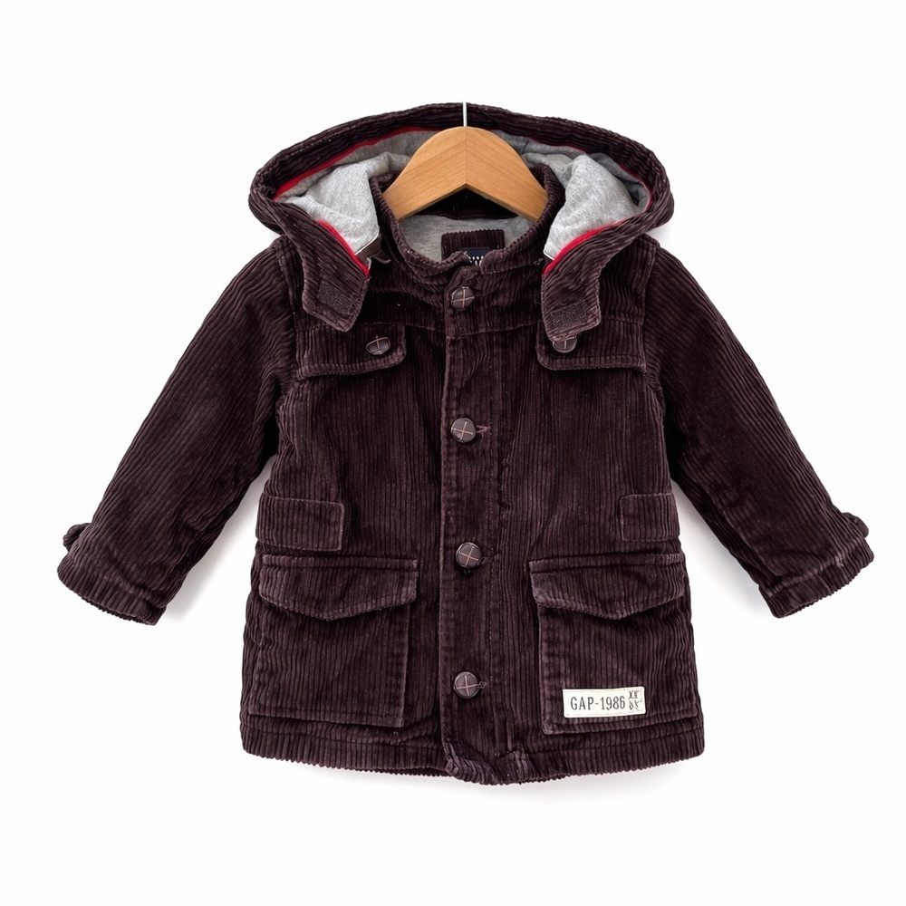 Baby Gap Brown Corduroy Hooded Utility Jacket Lined Toddler Coat Size 5